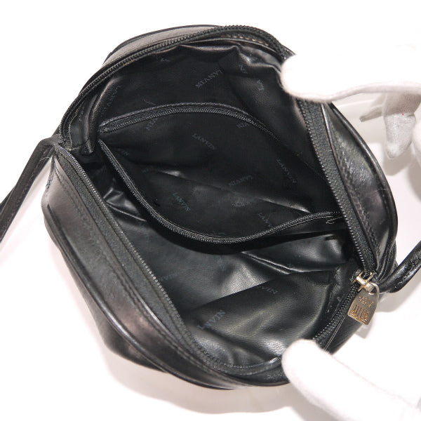 Lanvin 総革ライン柄ミニポシェット（黒）