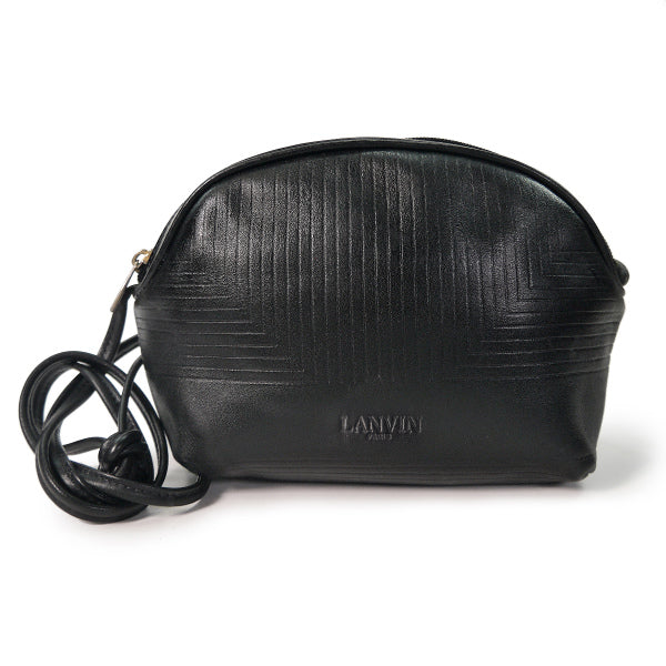 Lanvin 総革ライン柄ミニポシェット（黒）