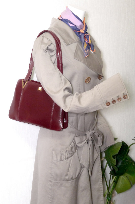 Lanvin アンティーク総革がま口ハンドバッグ（ワインレッド）