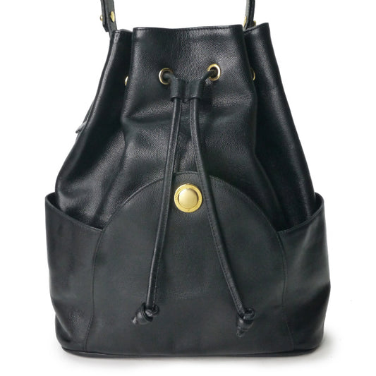 LANVIN 型押しレザー巾着2WAYショルダー（黒）