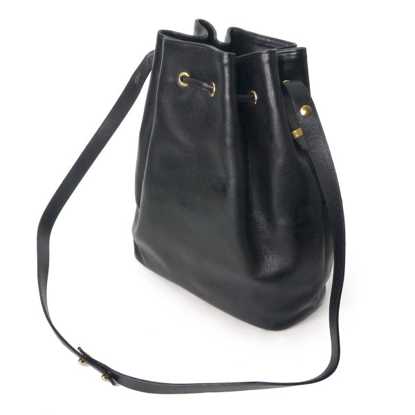 LANVIN 型押しレザー巾着2WAYショルダー（黒）