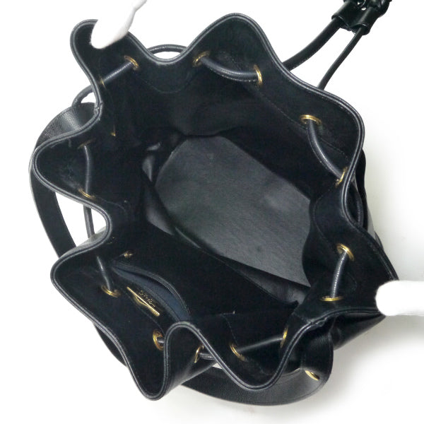 LANVIN 型押しレザー巾着2WAYショルダー（黒）