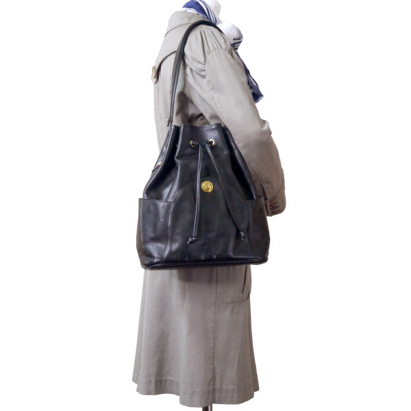 LANVIN 型押しレザー巾着2WAYショルダー（黒）