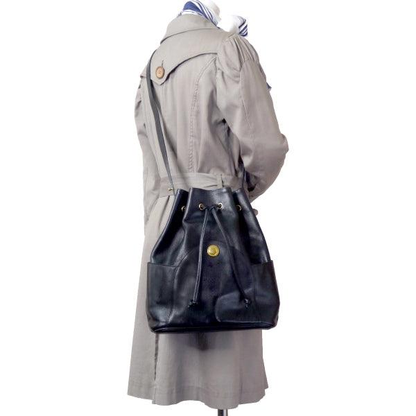 LANVIN 型押しレザー巾着2WAYショルダー（黒）