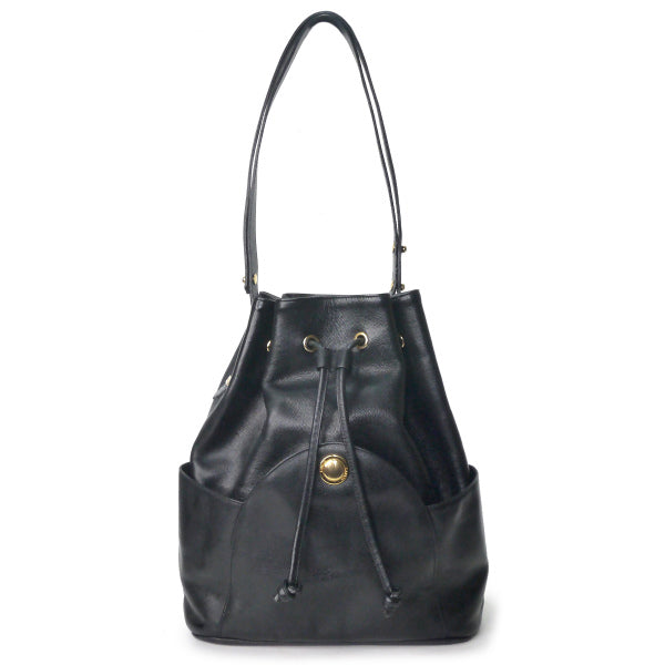 LANVIN 型押しレザー巾着2WAYショルダー（黒）