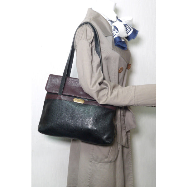 Lanvin バイカラー大型トートバッグ（黒×バーガンディ）