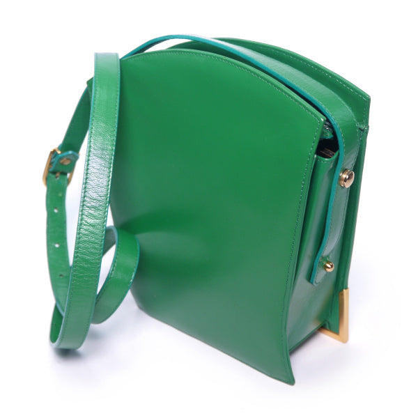 Lanvin 扇型ロゴプレート総革ショルダー（グリーン）
