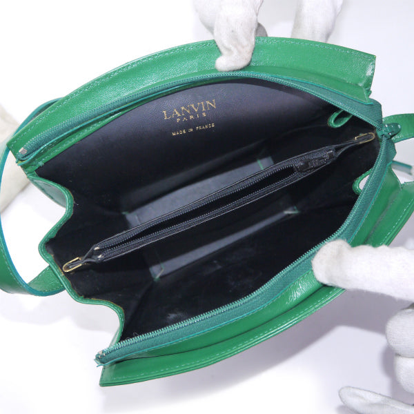 Lanvin 扇型ロゴプレート総革ショルダー（グリーン）