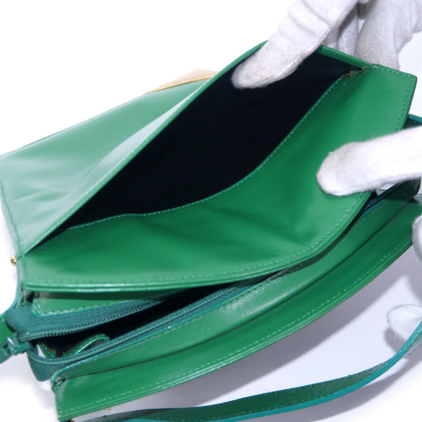 Lanvin 扇型ロゴプレート総革ショルダー（グリーン）