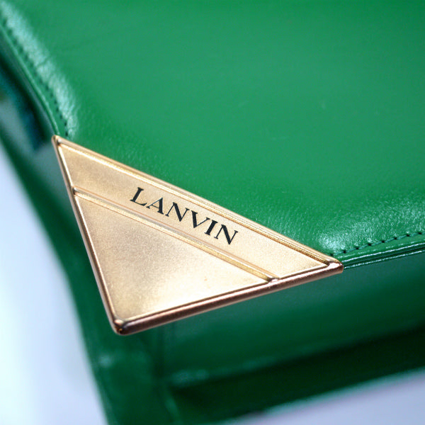 Lanvin 扇型ロゴプレート総革ショルダー（グリーン）