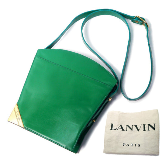Lanvin 扇型ロゴプレート総革ショルダー（グリーン）