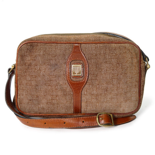 Lanvin 幾何学模様スエード横長ショルダー（茶）