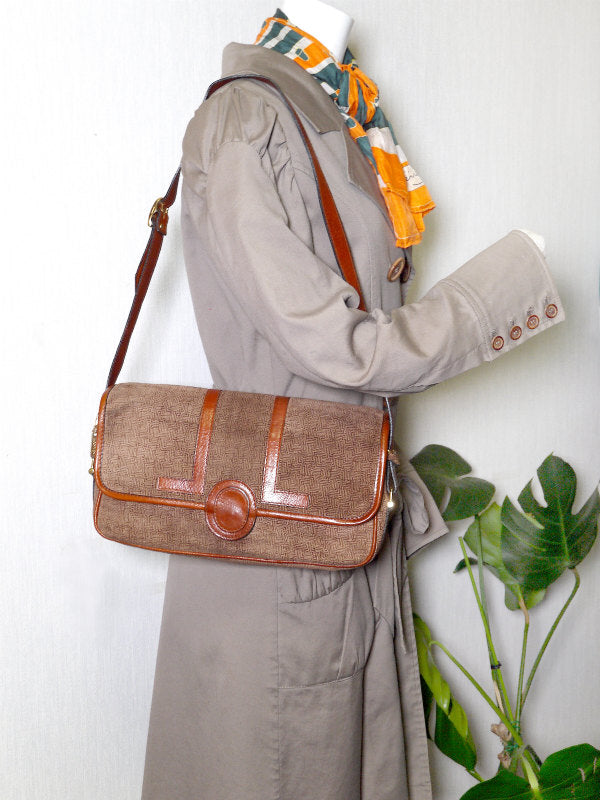 Lanvin ロゴ幾何学模様スエードワンショルダー（茶）