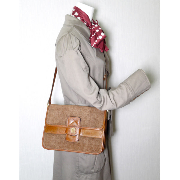 Lanvin 幾何学模様スエード アコーディオンショルダー（茶）