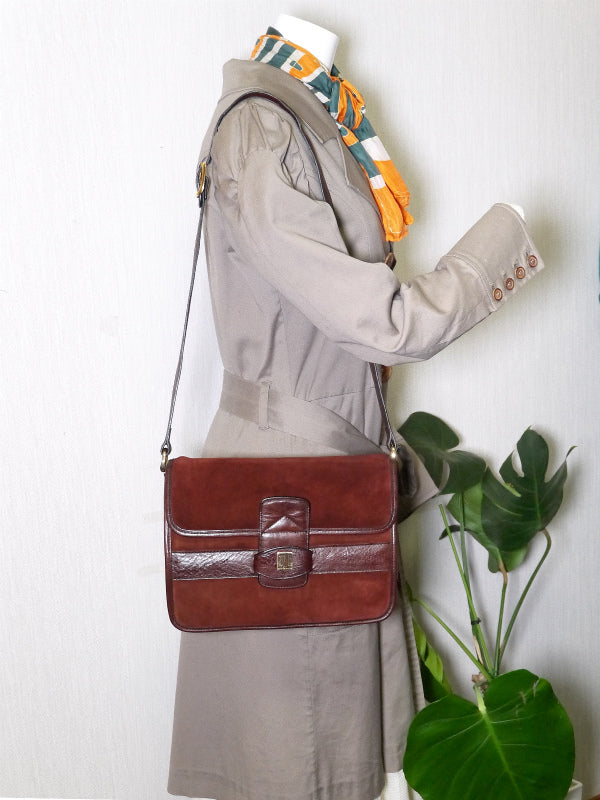 Lanvin アコーディオンショルダーバッグ（スエード/ワイン）