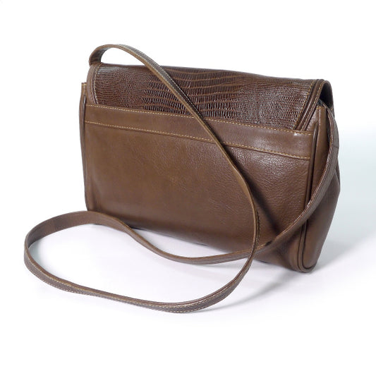 Lanvin 総革エキゾチックデザインショルダー（茶）