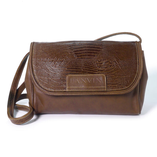 Lanvin 総革エキゾチックデザインショルダー（茶）
