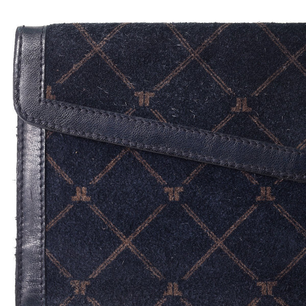 Lanvin ロゴ チェック柄スエード長財布（紺）