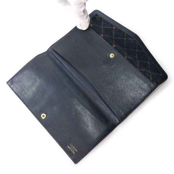 Lanvin ロゴ チェック柄スエード長財布（紺）