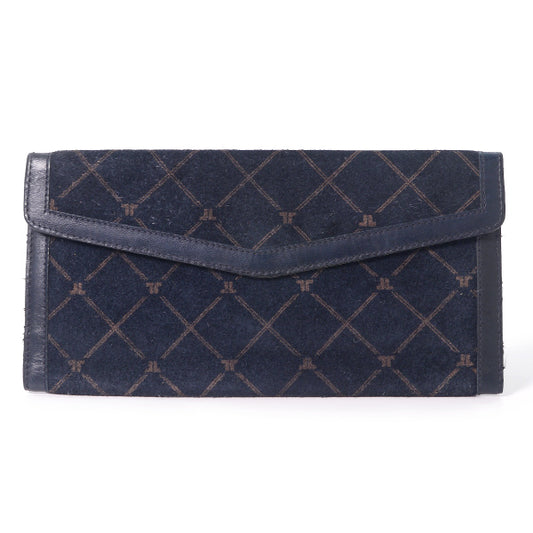 Lanvin ロゴ チェック柄スエード長財布（紺）