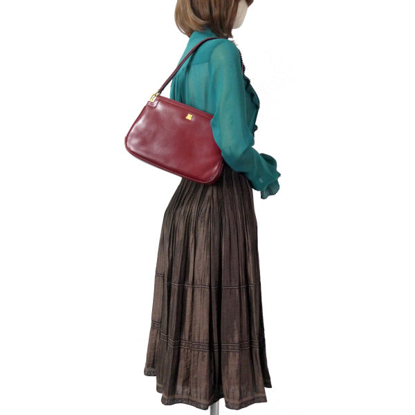 LANVIN　総革がま口ハンドバッグ（ボルドー）