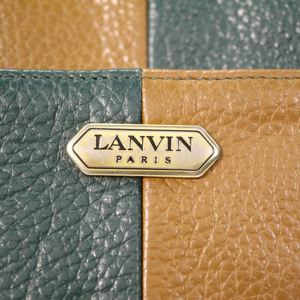 Lanvin ブロックチェック総革ショルダー（キャメル×グリーン）