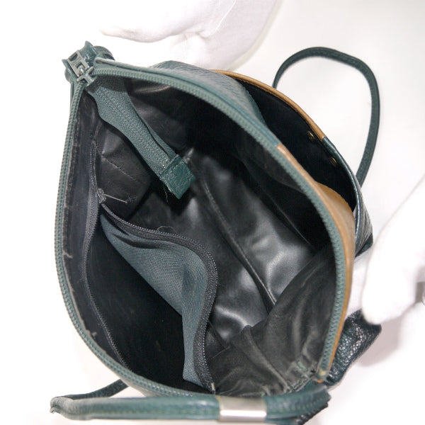 Lanvin ブロックチェック総革ショルダー（キャメル×グリーン）