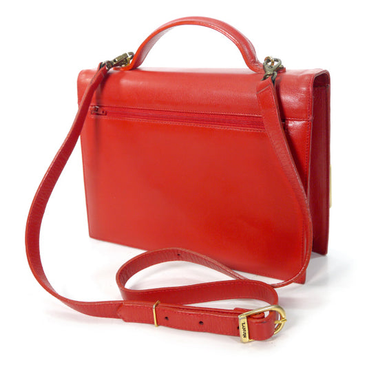 Lanvin 総革ショルダー付きハンドバッグ（赤）