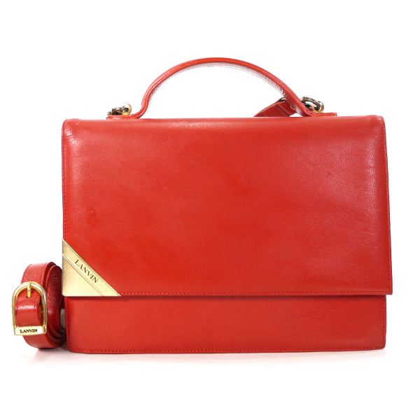 Lanvin 総革ショルダー付きハンドバッグ（赤）