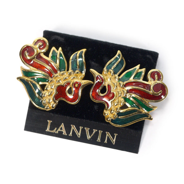 LANVIN バード イヤリング&amp;ネックレス セット（ゴールド×赤×緑