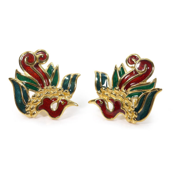 LANVIN バード イヤリング&amp;ネックレス セット（ゴールド×赤×緑