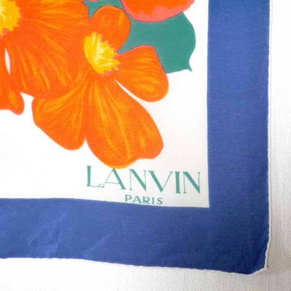 LANVIN フラワー柄 大判スカーフ（青）