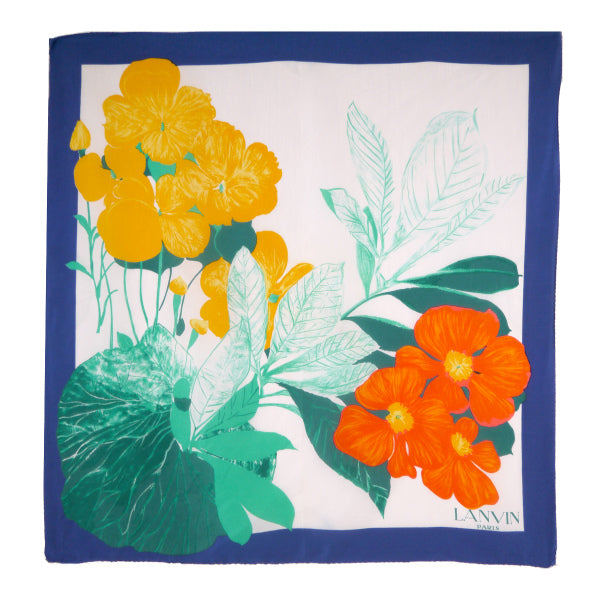 LANVIN フラワー柄 大判スカーフ（青）