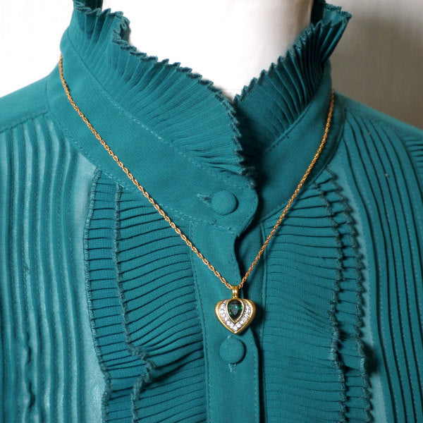 LANVIN　グリーンストーン ハートネックレス（ゴールド）