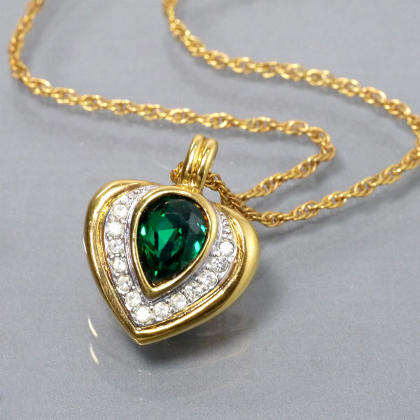 LANVIN　グリーンストーン ハートネックレス（ゴールド）