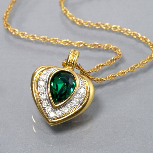 LANVIN　グリーンストーン ハートネックレス（ゴールド）