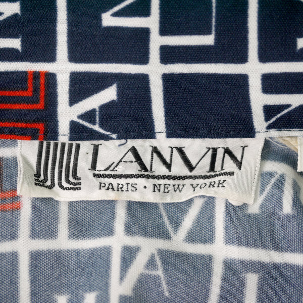 Lanvin グラフチェック×ロゴ柄 半袖ブラウス（紺）