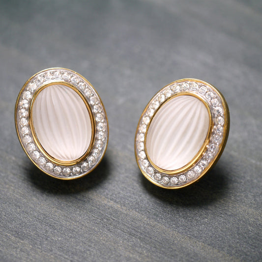 LANVIN　楕円形クリア×ジルコニア イヤリング