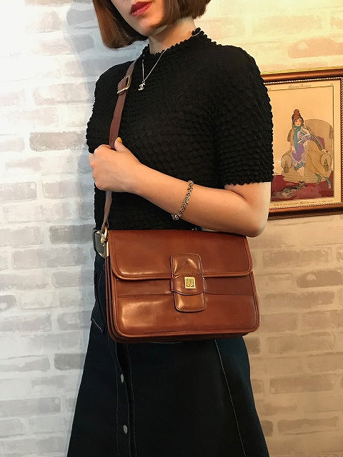 Lanvin アコーディオン総革ショルダーバッグ（飴色）