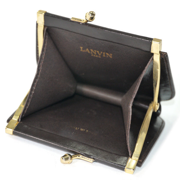 LANVIN ロゴ金具がま口コインケース（濃茶）