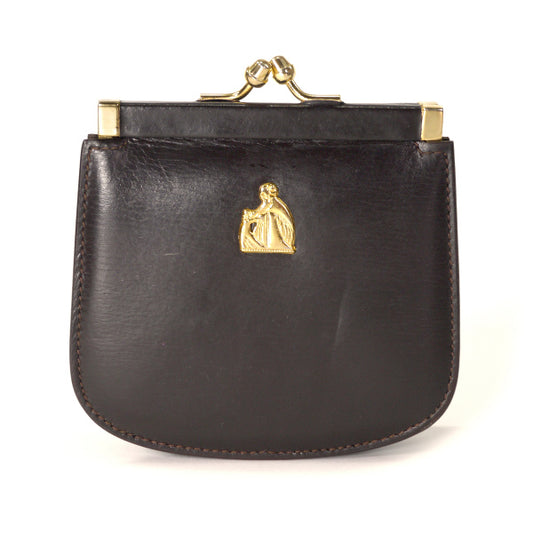 LANVIN ロゴ金具がま口コインケース（濃茶）