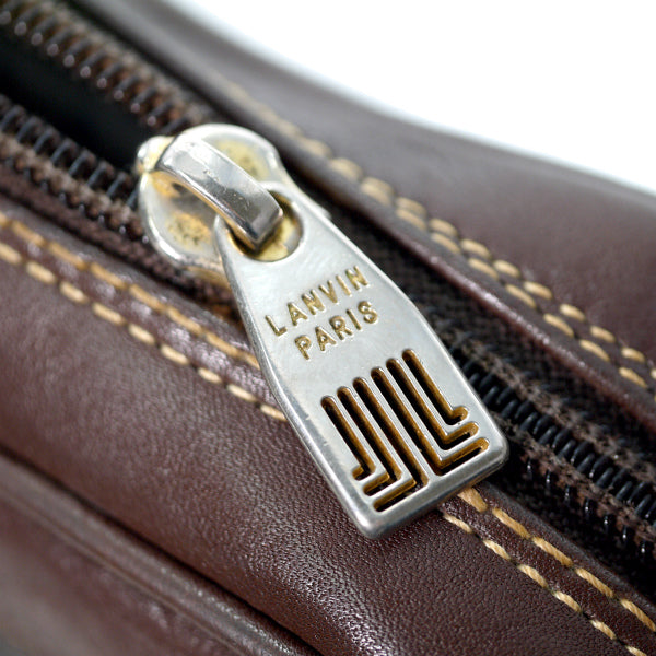 Lanvin 総革×エキゾチックデザインショルダー（茶）