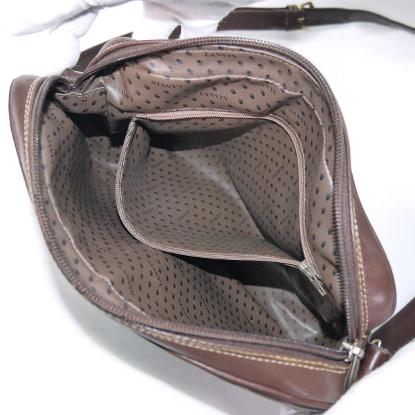 Lanvin 総革×エキゾチックデザインショルダー（茶）