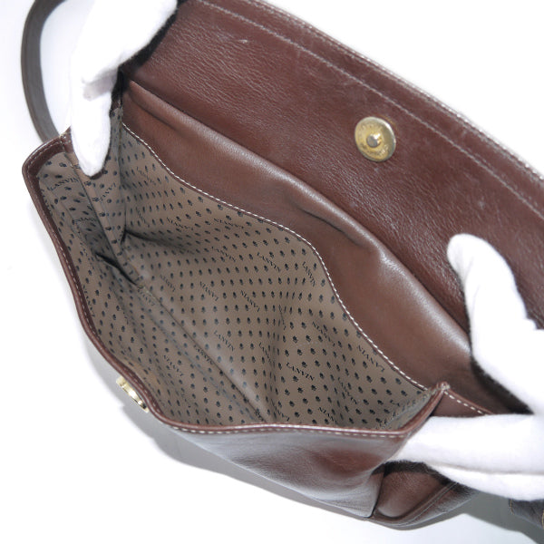 Lanvin 総革×エキゾチックデザインショルダー（茶）