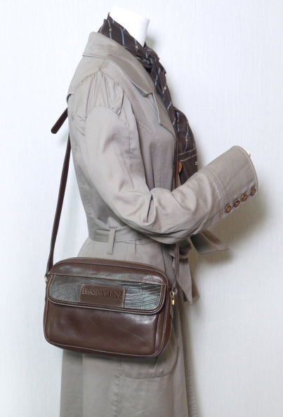 Lanvin 総革×エキゾチックデザインショルダー（茶）