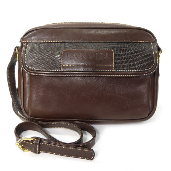 Lanvin 総革×エキゾチックデザインショルダー（茶）