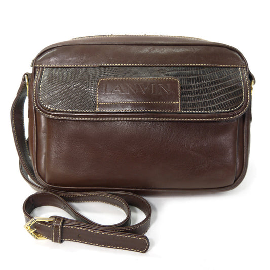 Lanvin 総革×エキゾチックデザインショルダー（茶）
