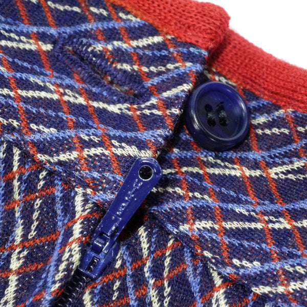 LANVIN フリンジリボン膝丈ウールスカート（紺×赤）