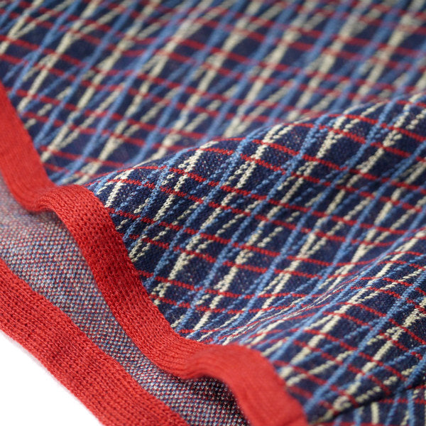 LANVIN フリンジリボン膝丈ウールスカート（紺×赤）