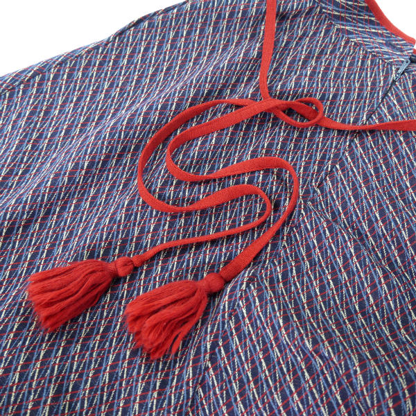 LANVIN フリンジリボン膝丈ウールスカート（紺×赤）